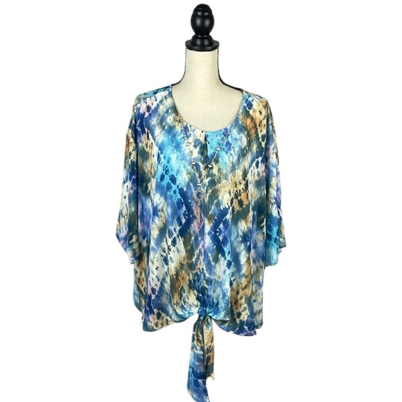 NWT Alfred Dunner Tie Dye Knotted Shirt Women Size 3X Built in Necklace - Picture 1 of 12